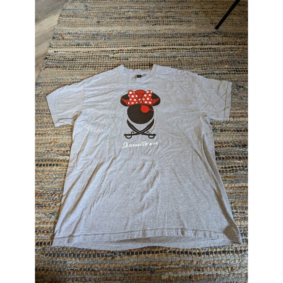 Disney Women's XL Monogram Jennifer T-shirt Pirate Gray Mini Mouse S/S Crew Neck - Picture 1 of 6